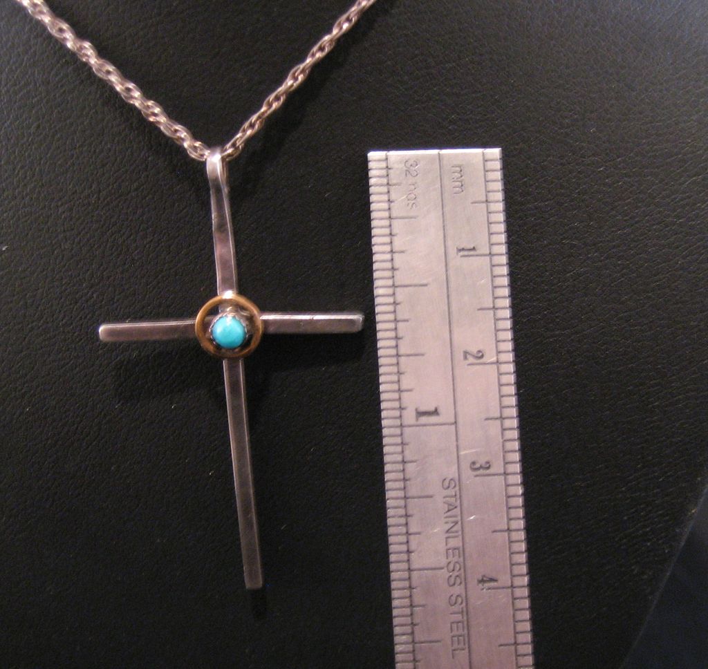 Southwest Vintage Sterling Silver and Turquoise Choker Cross and Chain. Southwest Vintage Sterling Silver and Turquoise Choker Cross and Chain.