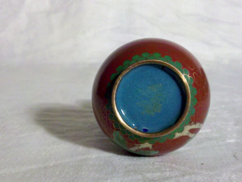 Cloisonne 3" Vase, Red with White Blossoms Cloisonne 3" Vase, Red with White Blossoms