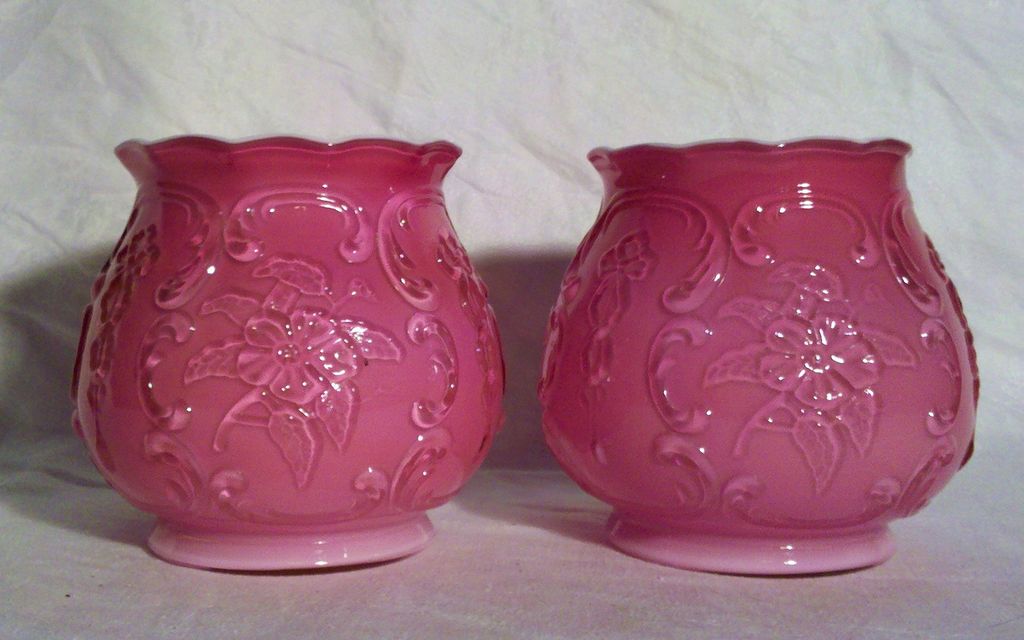 Fenton Wild Rose Overlay Triple Cased Rose Bowls/Vases Fenton Wild Rose Overlay Triple Cased Rose Bowls/Vases