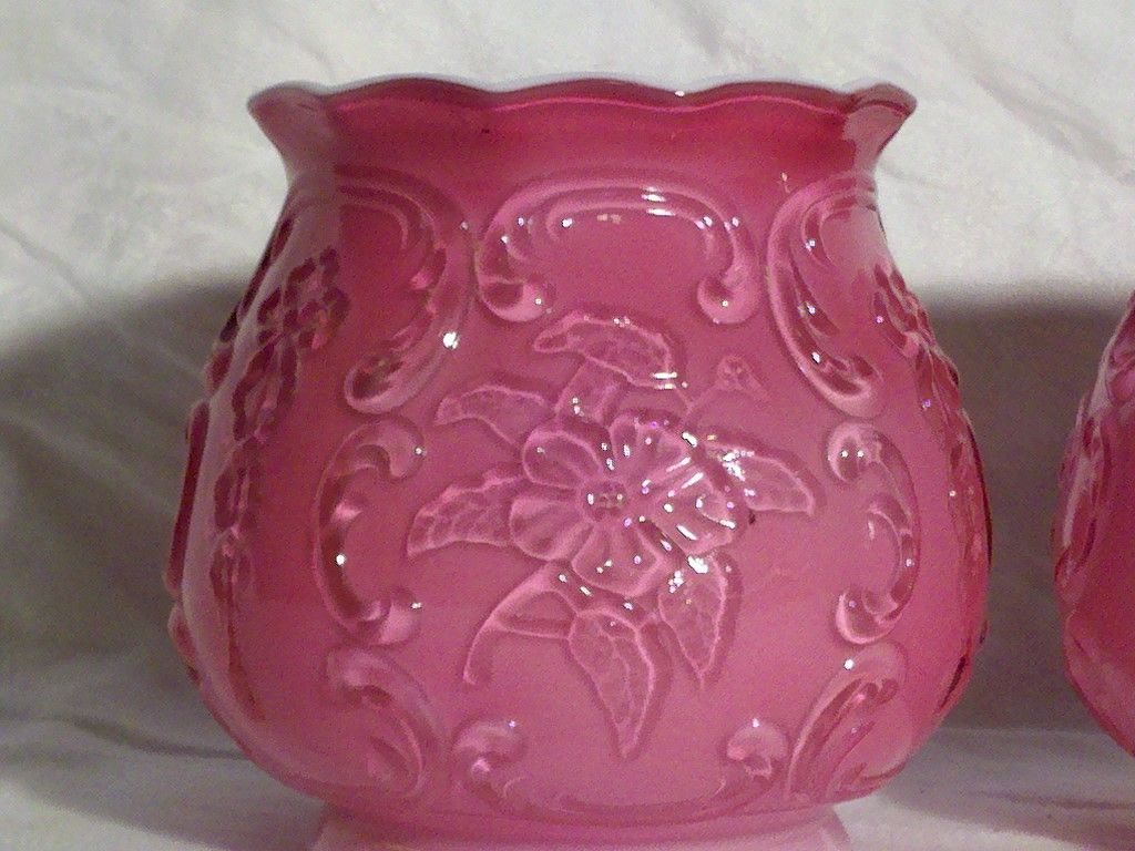 Fenton Wild Rose Overlay Triple Cased Rose Bowls/Vases Fenton Wild Rose Overlay Triple Cased Rose Bowls/Vases