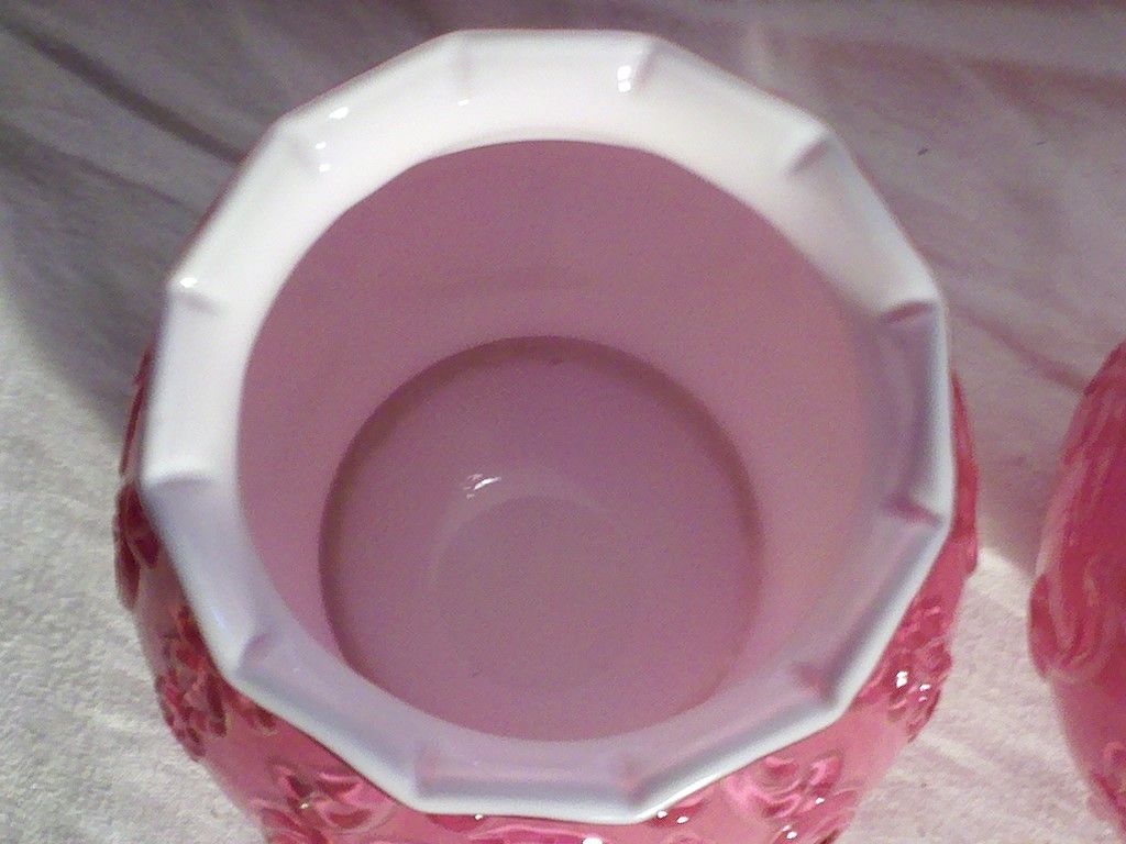 Fenton Wild Rose Overlay Triple Cased Rose Bowls/Vases Fenton Wild Rose Overlay Triple Cased Rose Bowls/Vases