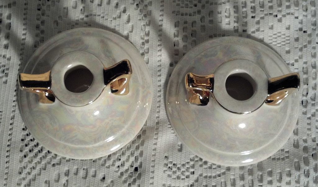 Pearl Lustre Ware 2 1/2" Candle Holders in Perfect Condition Pearl Lustre Ware 2 1/2" Candle Holders in Perfect Condition