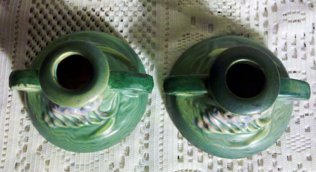 Roseville Freesia Green 1160-2" Candle Holders circa 1945 Roseville Freesia Green 1160-2" Candle Holders circa 1945