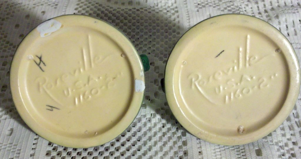 Roseville Freesia Green 1160-2" Candle Holders circa 1945 Roseville Freesia Green 1160-2" Candle Holders circa 1945