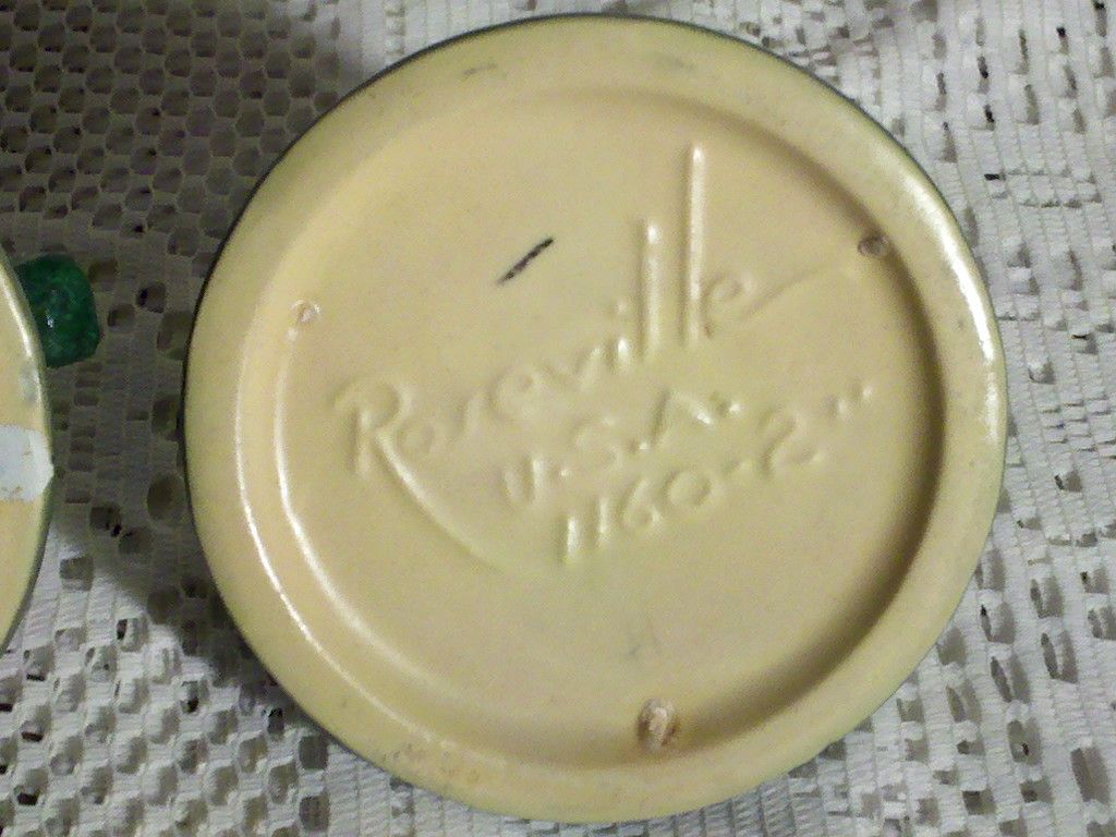 Roseville Freesia Green 1160-2" Candle Holders circa 1945 Roseville Freesia Green 1160-2" Candle Holders circa 1945