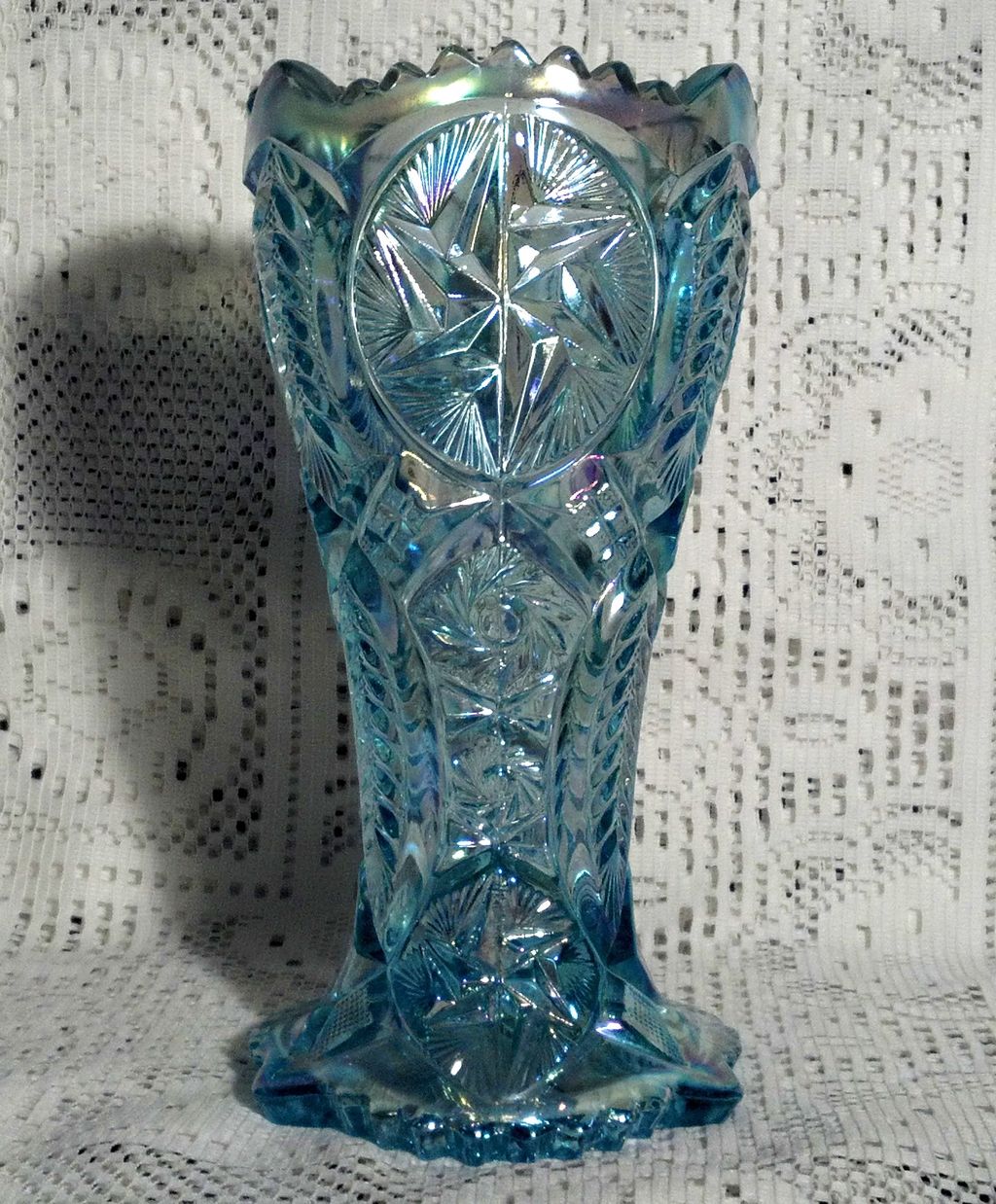 Item ID: Smith Ohio Star Blue Vase In Shop's Backroom Item ID: Smith Ohio Star Blue Vase In Shop's Backroom