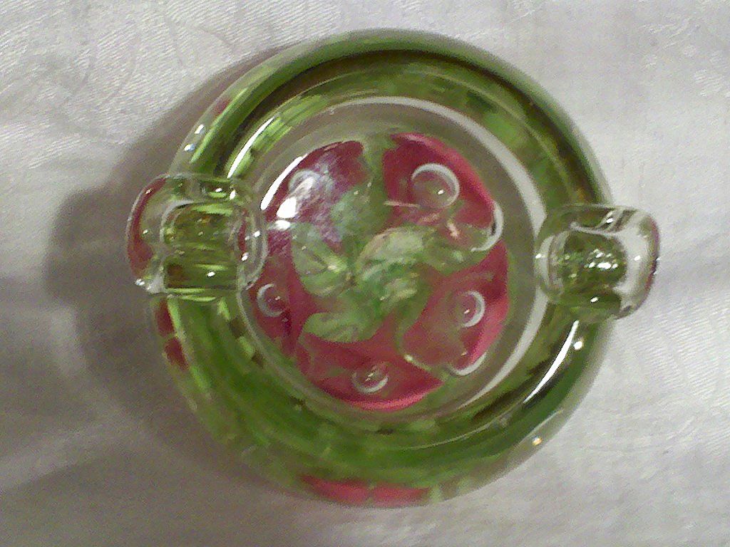 Vintage St. Clair Ashtray, Clear with Pink Flowers Vintage St. Clair Ashtray, Clear with Pink Flowers