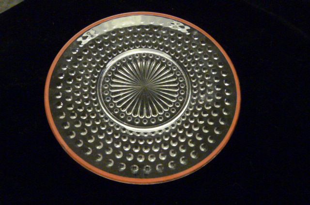One Red Trimmed Hobnail Depression Glass 8 1/2" Sandwich Plate One Red Trimmed Hobnail Depression Glass 8 1/2" Sandwich Plate