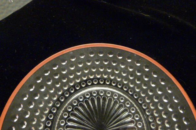 One Red Trimmed Hobnail Depression Glass 8 1/2" Sandwich Plate One Red Trimmed Hobnail Depression Glass 8 1/2" Sandwich Plate