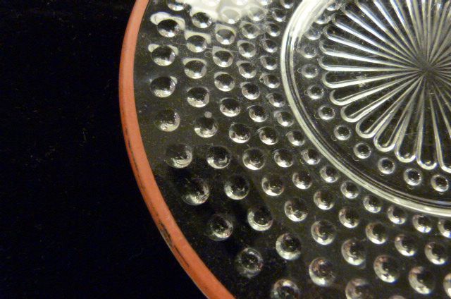 One Red Trimmed Hobnail Depression Glass 8 1/2" Sandwich Plate One Red Trimmed Hobnail Depression Glass 8 1/2" Sandwich Plate