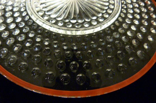 One Red Trimmed Hobnail Depression Glass 8 1/2" Sandwich Plate One Red Trimmed Hobnail Depression Glass 8 1/2" Sandwich Plate