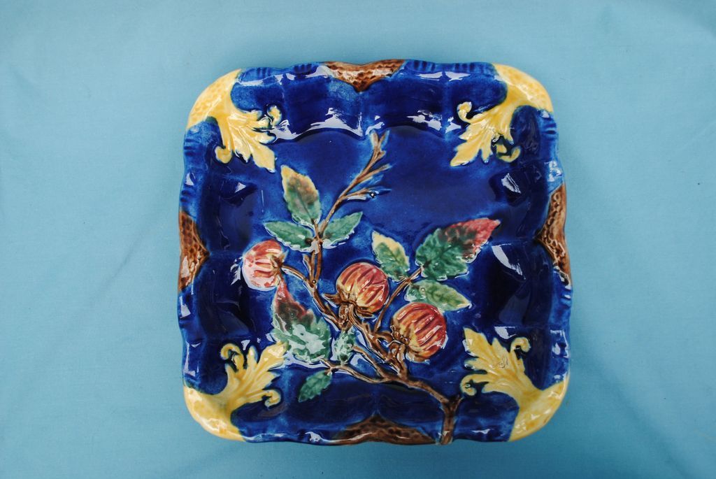 Lovely Cobalt Blue Square Majolica Serving Plate or Display Piece Lovely Cobalt Blue Square Majolica Serving Plate or Display Piece