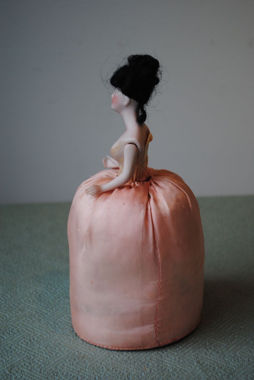 Wigged German Bisque Half Doll With Strung Arms...All Original Wigged German Bisque Half Doll With Strung Arms...All Original