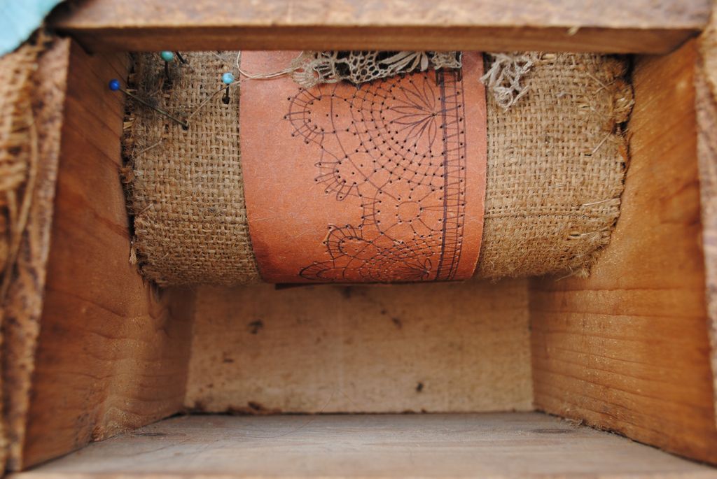 French Lace Making Pillow With Bobbin Lace Still Attached from