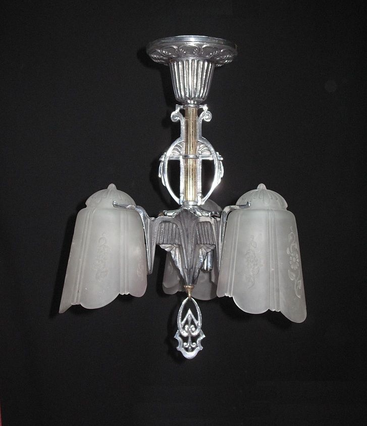Highly Polished Art Deco 3 Shade Vintage Fixture Highly Polished Art Deco 3 Shade Vintage Fixture