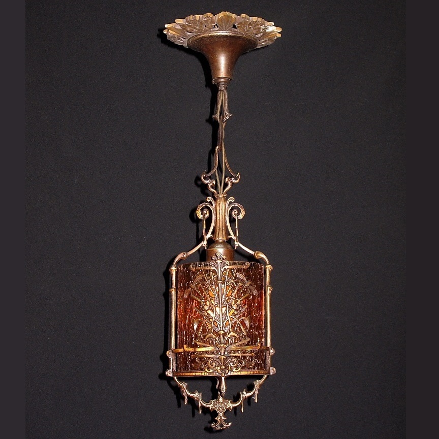 Vintage Bronze Dragonfly Ceiling Pendant w/Original Patina and Glass Vintage Bronze Dragonfly Ceiling Pendant w/Original Patina and Glass