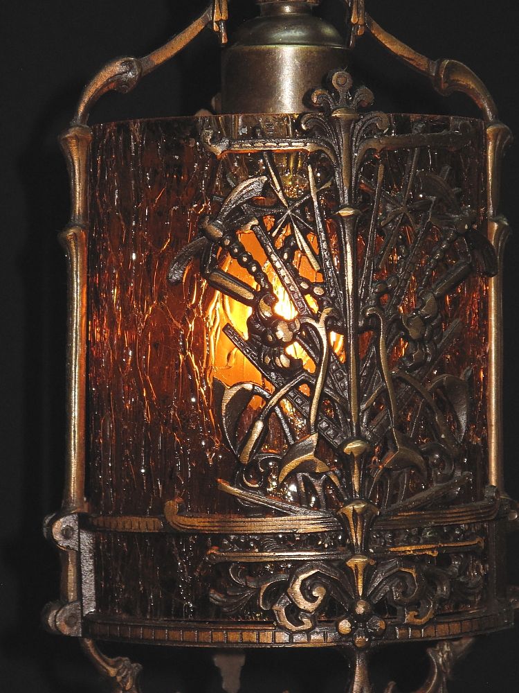 Vintage Bronze Dragonfly Ceiling Pendant w/Original Patina and Glass Vintage Bronze Dragonfly Ceiling Pendant w/Original Patina and Glass