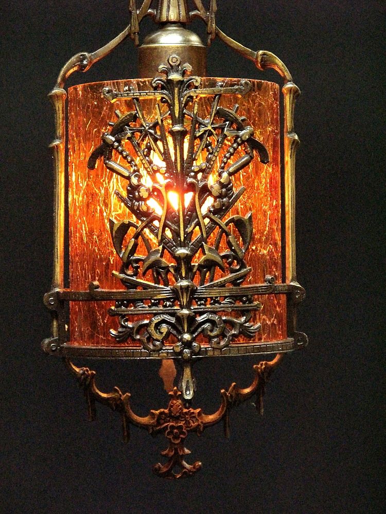 Vintage Bronze Dragonfly Ceiling Pendant w/Original Patina and Glass Vintage Bronze Dragonfly Ceiling Pendant w/Original Patina and Glass