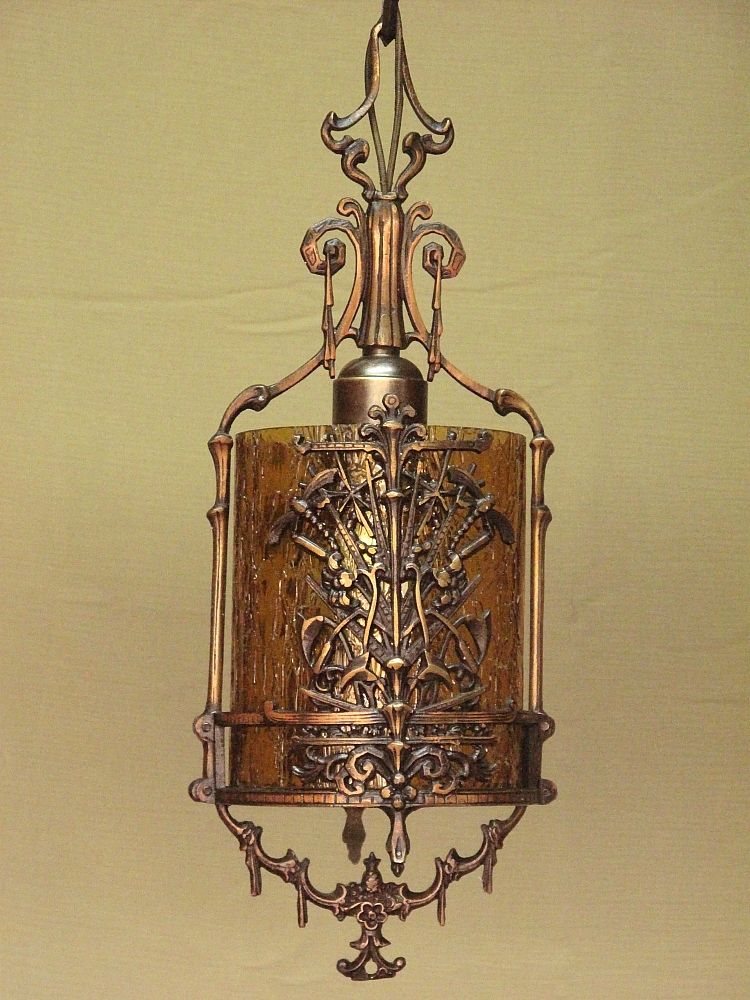 Vintage Bronze Dragonfly Ceiling Pendant w/Original Patina and Glass Vintage Bronze Dragonfly Ceiling Pendant w/Original Patina and Glass