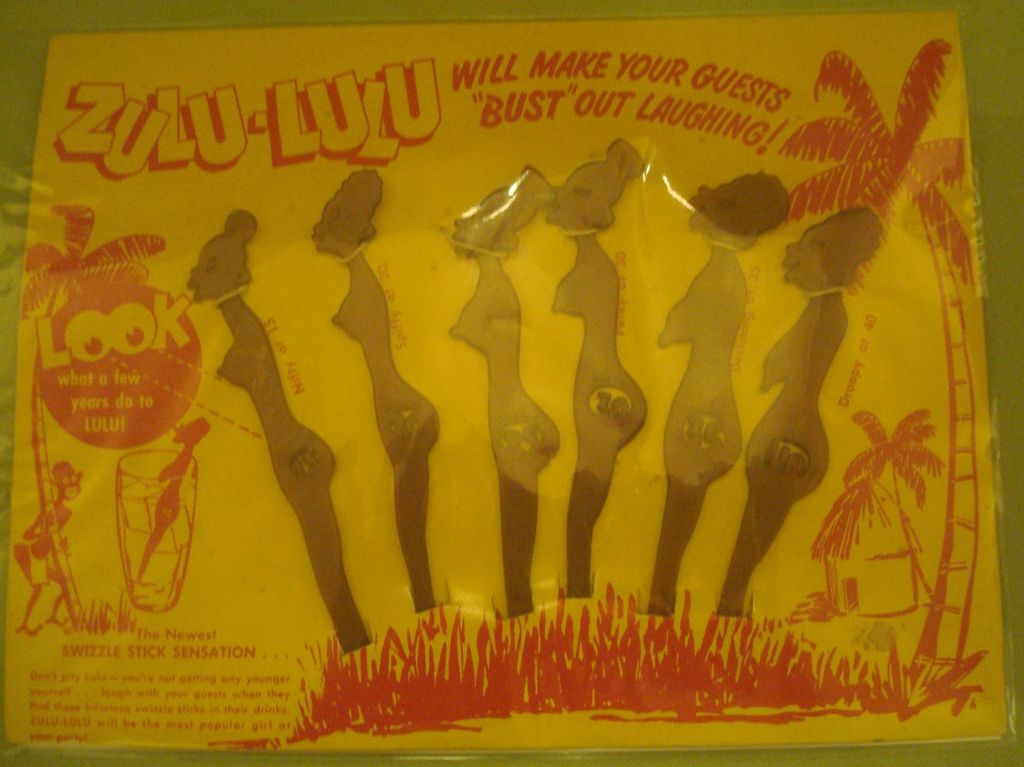 Vintage ZULU LULU Black Americana Novelty TIKI Swizzle Drink Sticks