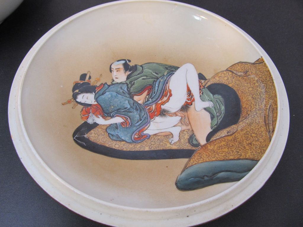 Erotic Japanese Covered Bowl Early 20th Century Erotic Japanese Covered Bowl Early 20th Century
