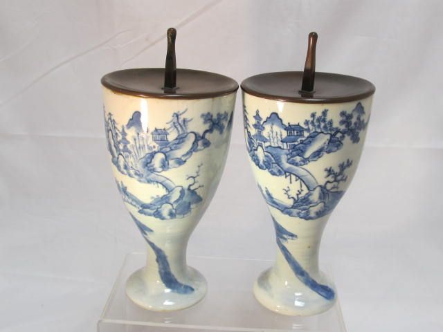 Antique Chinese Beaker Candlesticks Bronze Caps Antique Chinese Beaker Candlesticks Bronze Caps