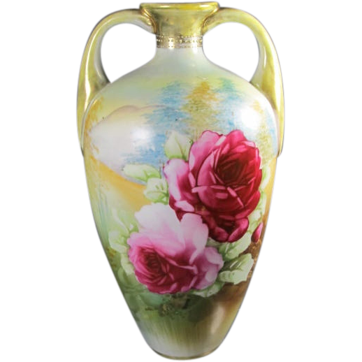 Nippon Vase Hand Painted with Roses from thesteffencollection on Ruby Lane