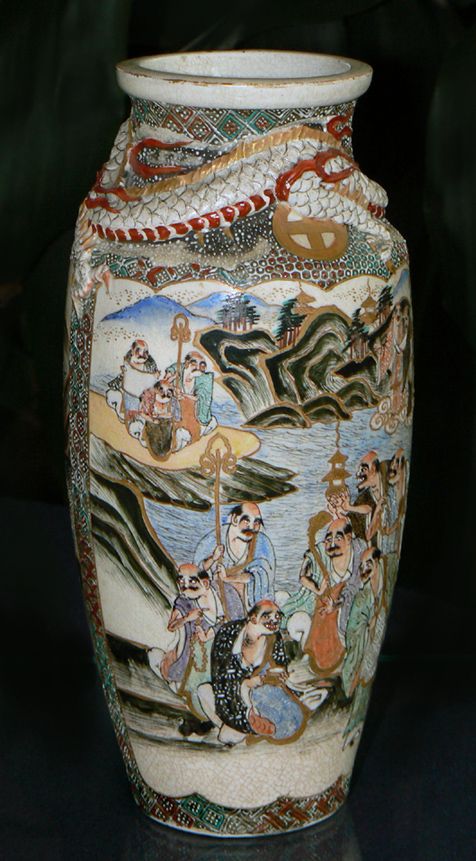 Early Japanese Satsuma Vase with raised Relief Dragon Early Japanese Satsuma Vase with raised Relief Dragon