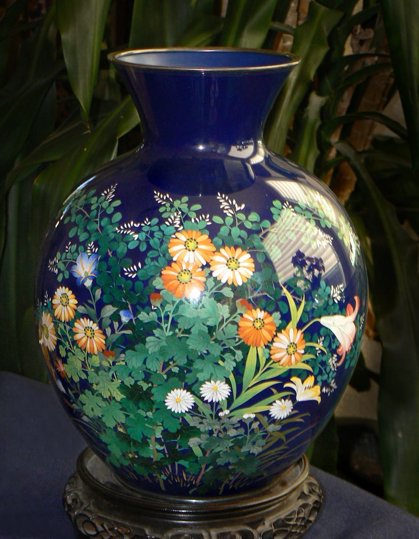 Large Japanese Cloisonne Enamel Vase - Ando Large Japanese Cloisonne Enamel Vase - Ando
