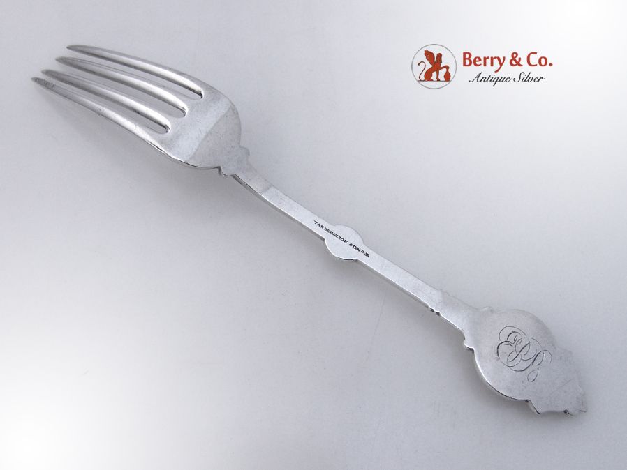 Medallion Dessert Fork Schulz and Fischer Coin Silver 1870 Medallion Dessert Fork Schulz and Fischer Coin Silver 1870