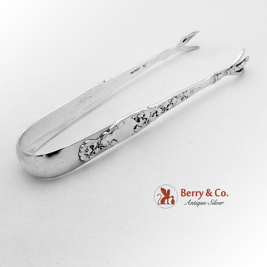 Heraldic Sugar Tongs Sterling Silver Whiting 1880 from