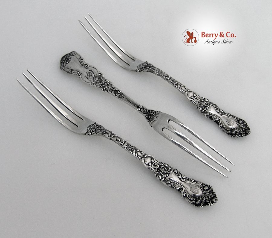 Imperial Chrysanthemum Strawberry Forks 3 Gorham Sterling Silver 1894 Monogram S Imperial Chrysanthemum Strawberry Forks 3 Gorham Sterling Silver 1894 Monogram S