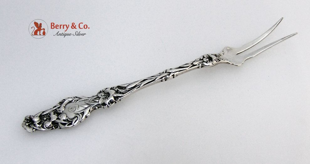 Butter Pick Two Tine Lily Whiting Patent 1902 Sterling Silver Monogram D Butter Pick Two Tine Lily Whiting Patent 1902 Sterling Silver Monogram D