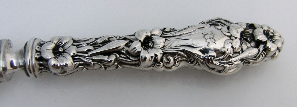 Luncheon Knives Lily Whiting Patent 1902 Sterling Silver Monogram M Luncheon Knives Lily Whiting Patent 1902 Sterling Silver Monogram M