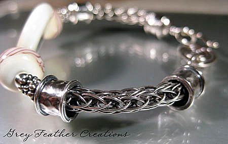 Sterling Viking Knit Artisan Lampwork Bracelet Sterling Viking Knit Artisan Lampwork Bracelet