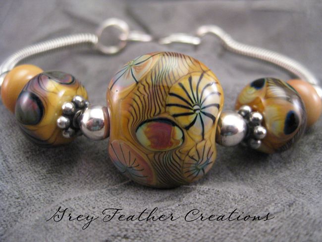 Sterling Silver Artisan Lampwork Bangle Bracelet Natural Colors Sterling Silver Artisan Lampwork Bangle Bracelet Natural Colors