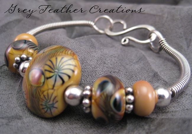 Sterling Silver Artisan Lampwork Bangle Bracelet Natural Colors Sterling Silver Artisan Lampwork Bangle Bracelet Natural Colors