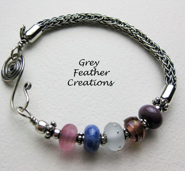 Sterling Silver Viking Knit and Artisan Lampwork Bracelet Sterling Silver Viking Knit and Artisan Lampwork Bracelet