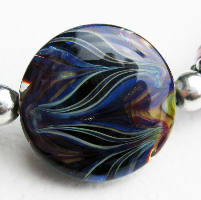 Sterling Silver Artisan Lampwork Bead Bangle Bracelet Sterling Silver Artisan Lampwork Bead Bangle Bracelet
