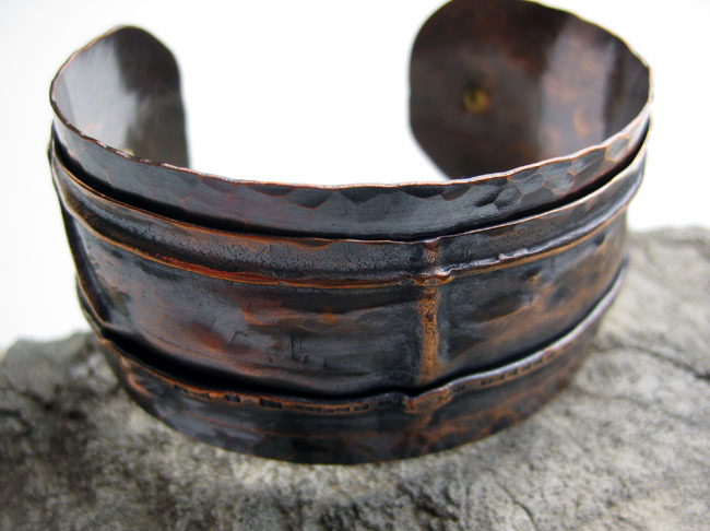 Solid Copper Cuff with Fold Formed Riveted Strip Solid Copper Cuff with Fold Formed Riveted Strip