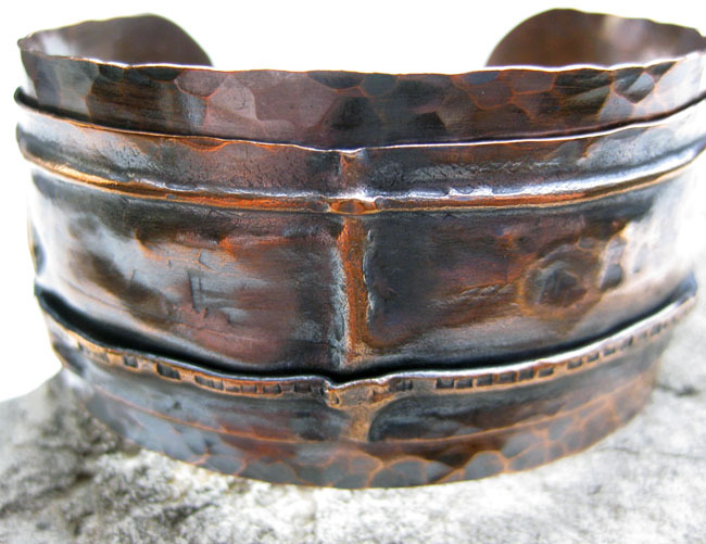 Solid Copper Cuff with Fold Formed Riveted Strip Solid Copper Cuff with Fold Formed Riveted Strip