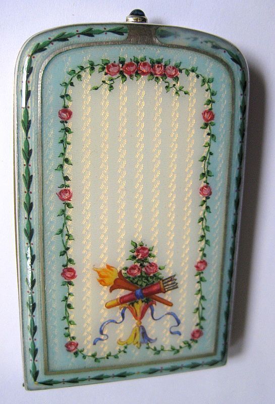 G A Scheidt Sterling Guilloche Enamel Cigarette Case, Natural Sapphire Clasp G A Scheidt Sterling Guilloche Enamel Cigarette Case, Natural Sapphire Clasp