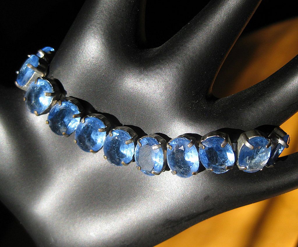 Art Deco Blue Art Glass Link Bracelet, Gorgeous, Huge Stones! Art Deco Blue Art Glass Link Bracelet, Gorgeous, Huge Stones!