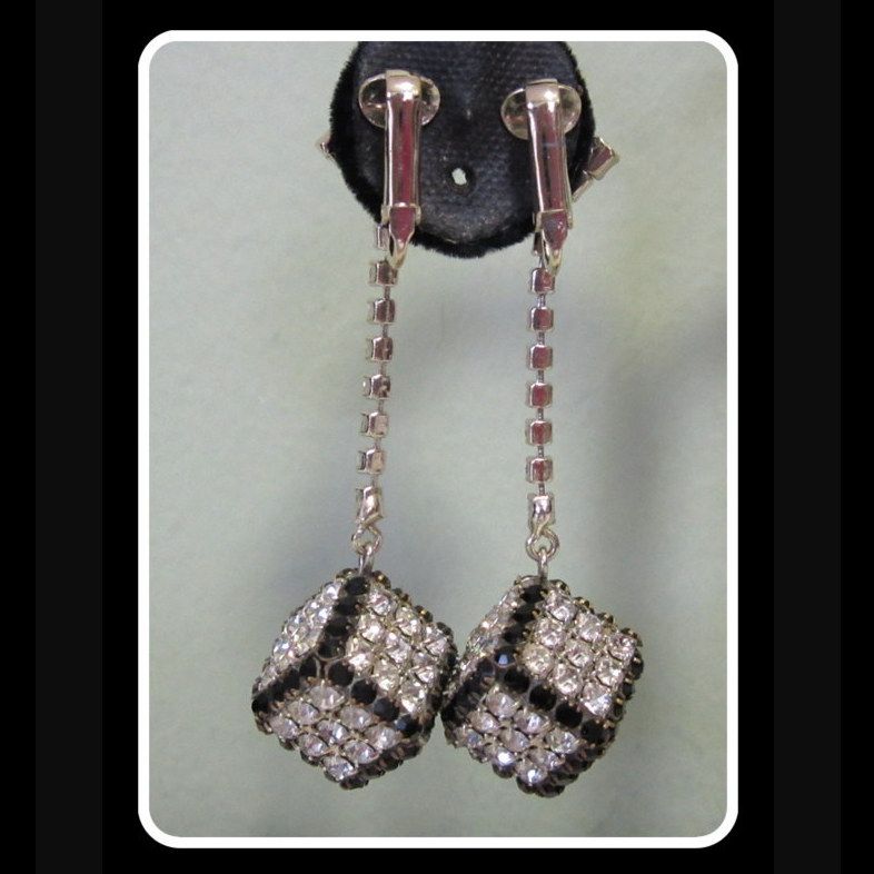 Vintage Rhinestone Earrings, Drop Cubes, So 60's! Vintage Rhinestone Earrings, Drop Cubes, So 60's!