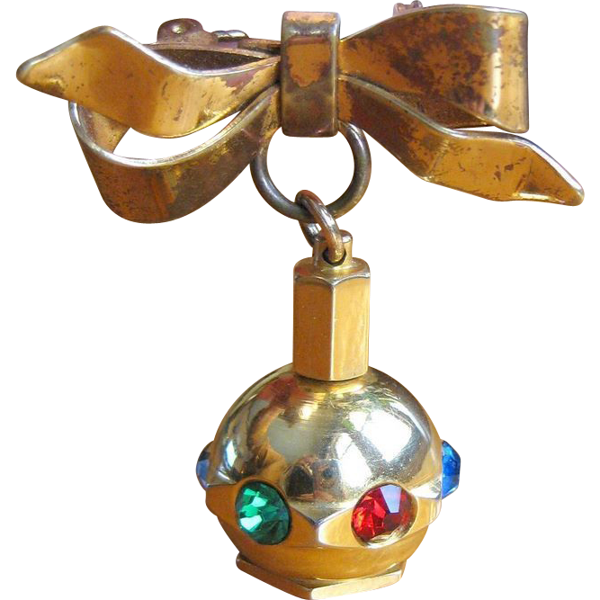 Rhinestone Perfume Pendant Brooch - Very Cute Vintage! Rhinestone Perfume Pendant Brooch - Very Cute Vintage!