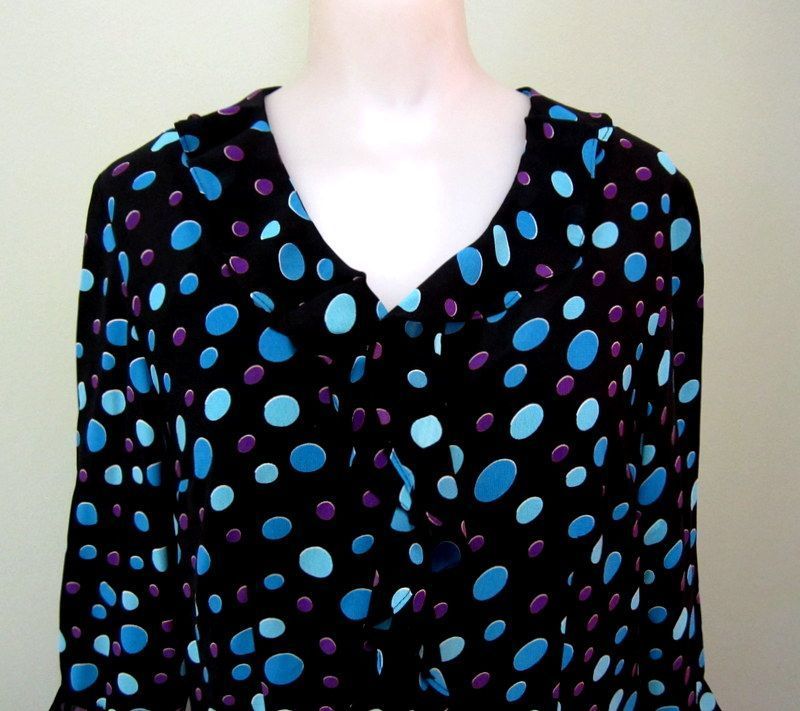 Sheer Chiffon Polka Dot Blouse, 80's Ruffles Too! M Sheer Chiffon Polka Dot Blouse, 80's Ruffles Too! M