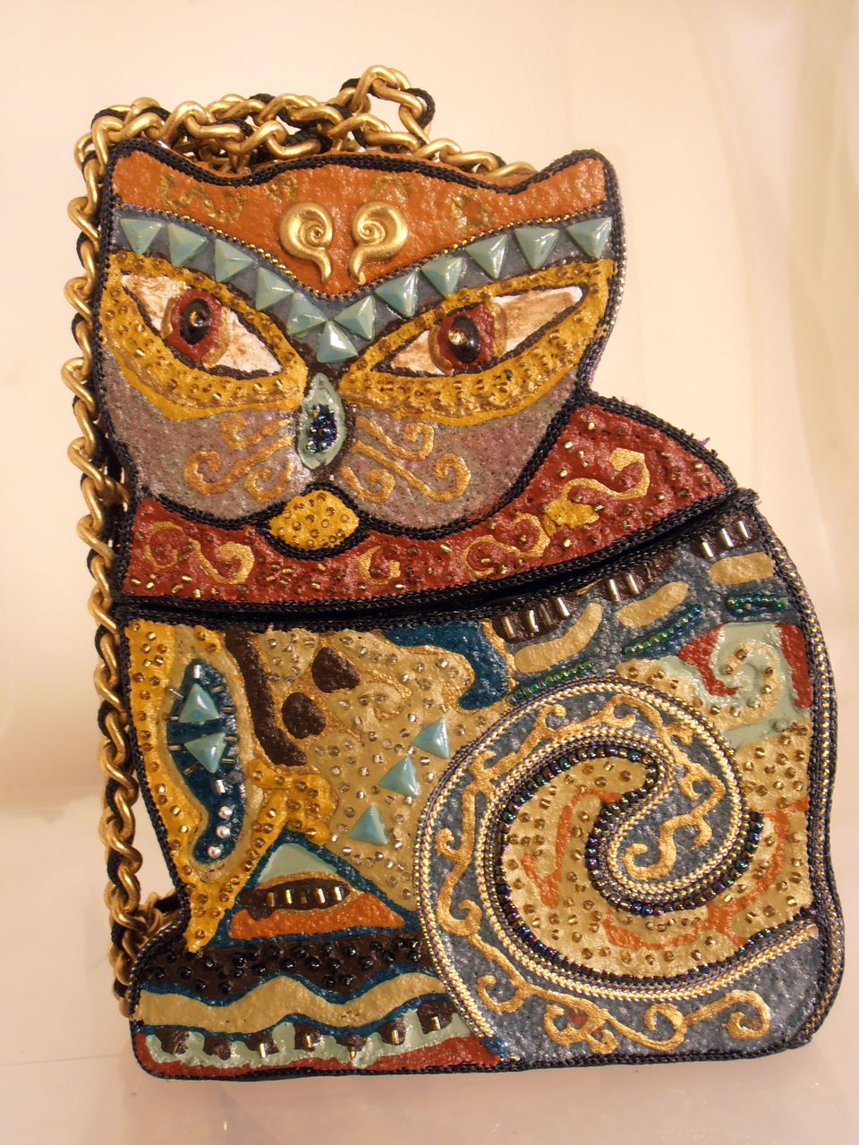 Vintage Whimsical Art Cat Handbag Cubist Design Vintage Whimsical Art Cat Handbag Cubist Design