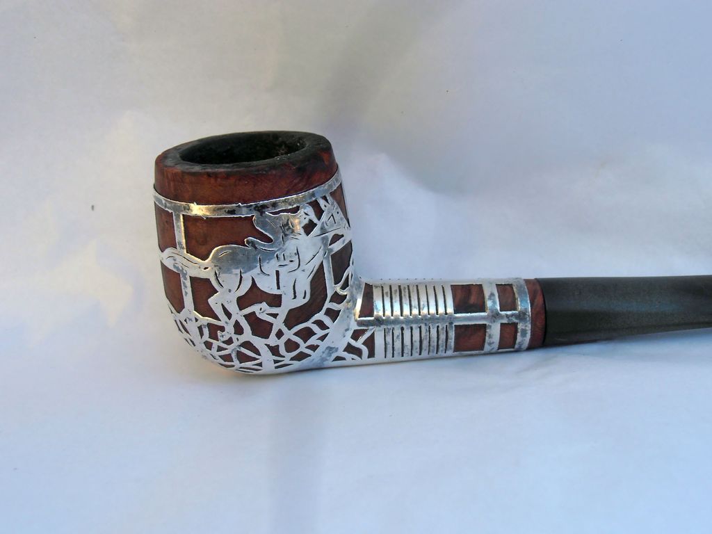 Vintage Art Deco Sterling Silver Pipe WIth Racing Horse and Jockey Vintage Art Deco Sterling Silver Pipe WIth Racing Horse and Jockey