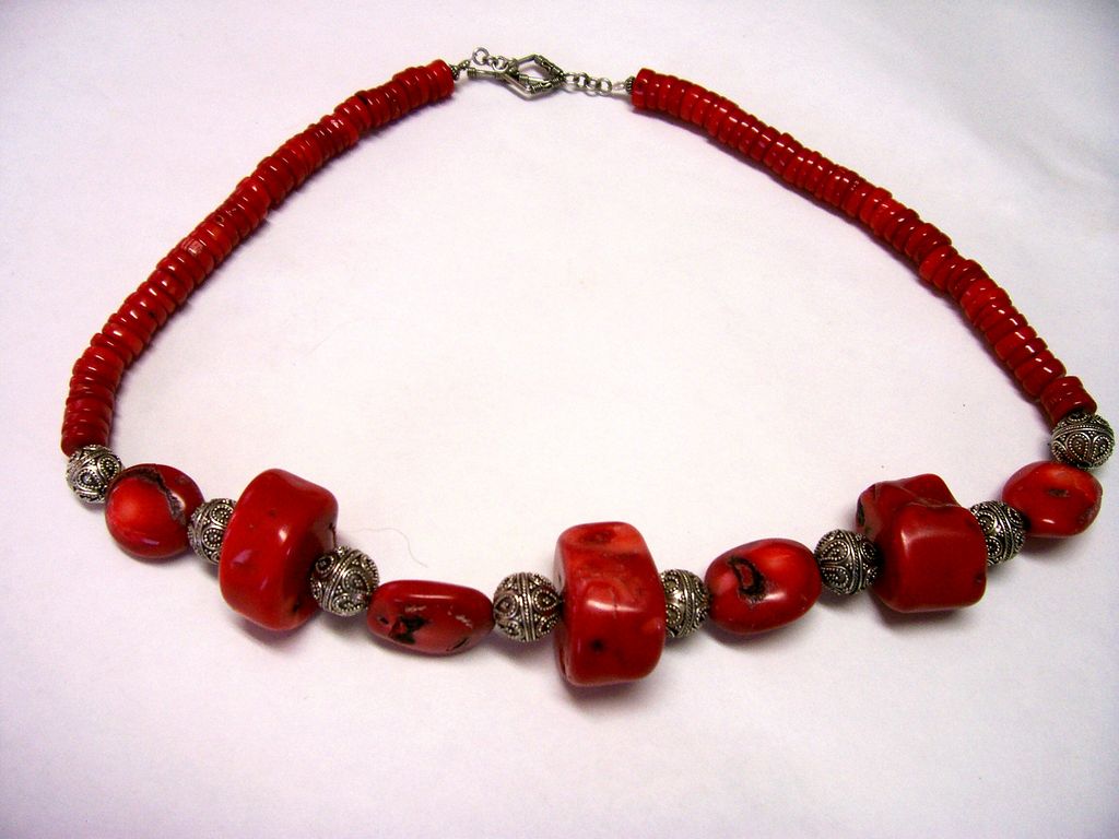 Red Coral Sterling Silver Necklace Red Coral Sterling Silver Necklace