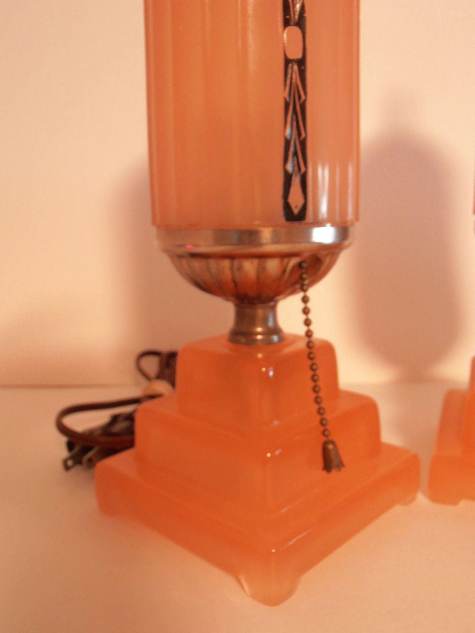 Pair Matching Vintage Boudoir Pink Art Deco Lamps Pair Matching Vintage Boudoir Pink Art Deco Lamps